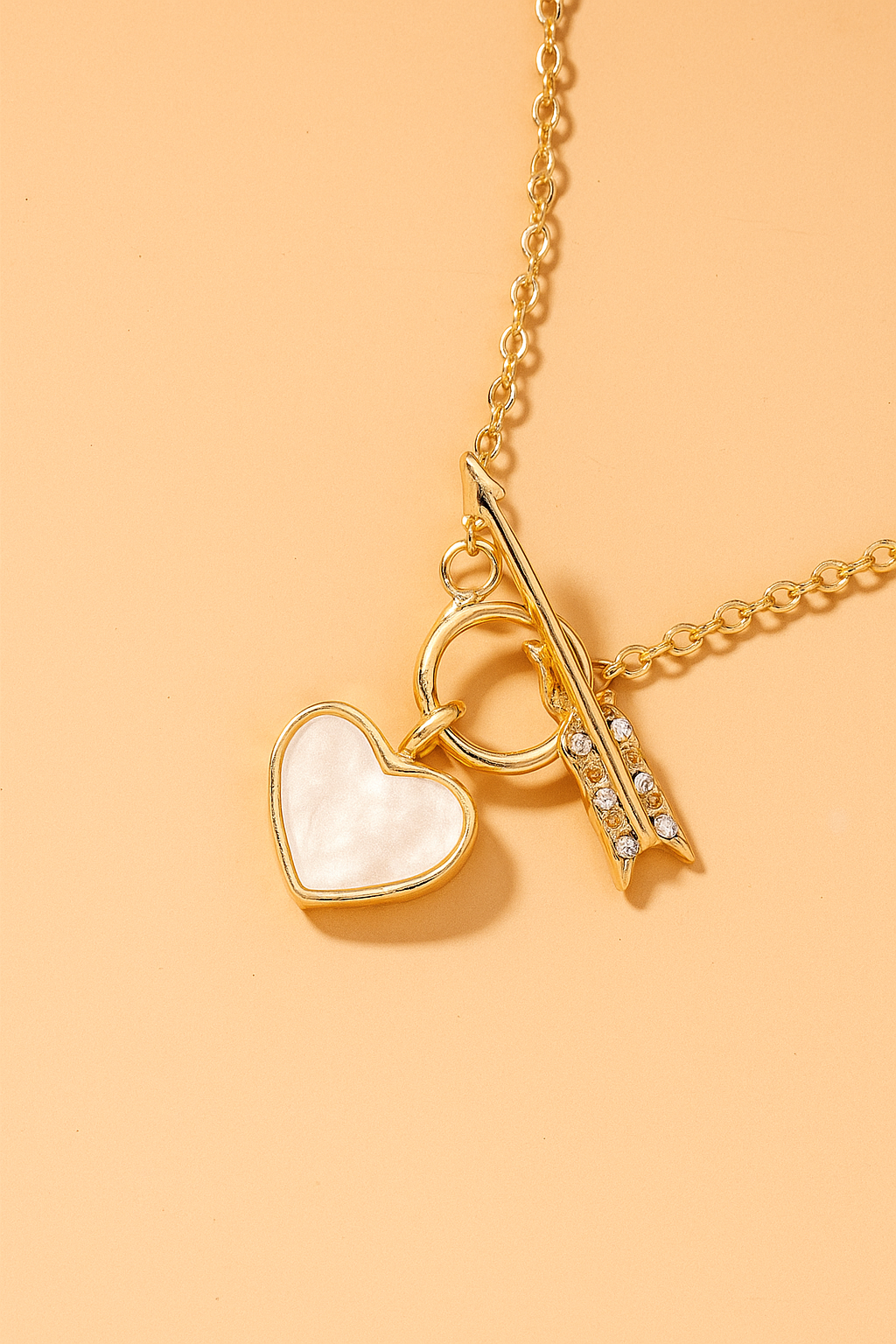 Cupid’s Arrow Heart Necklace – 18K Gold Mother-of-Pearl Pendant
