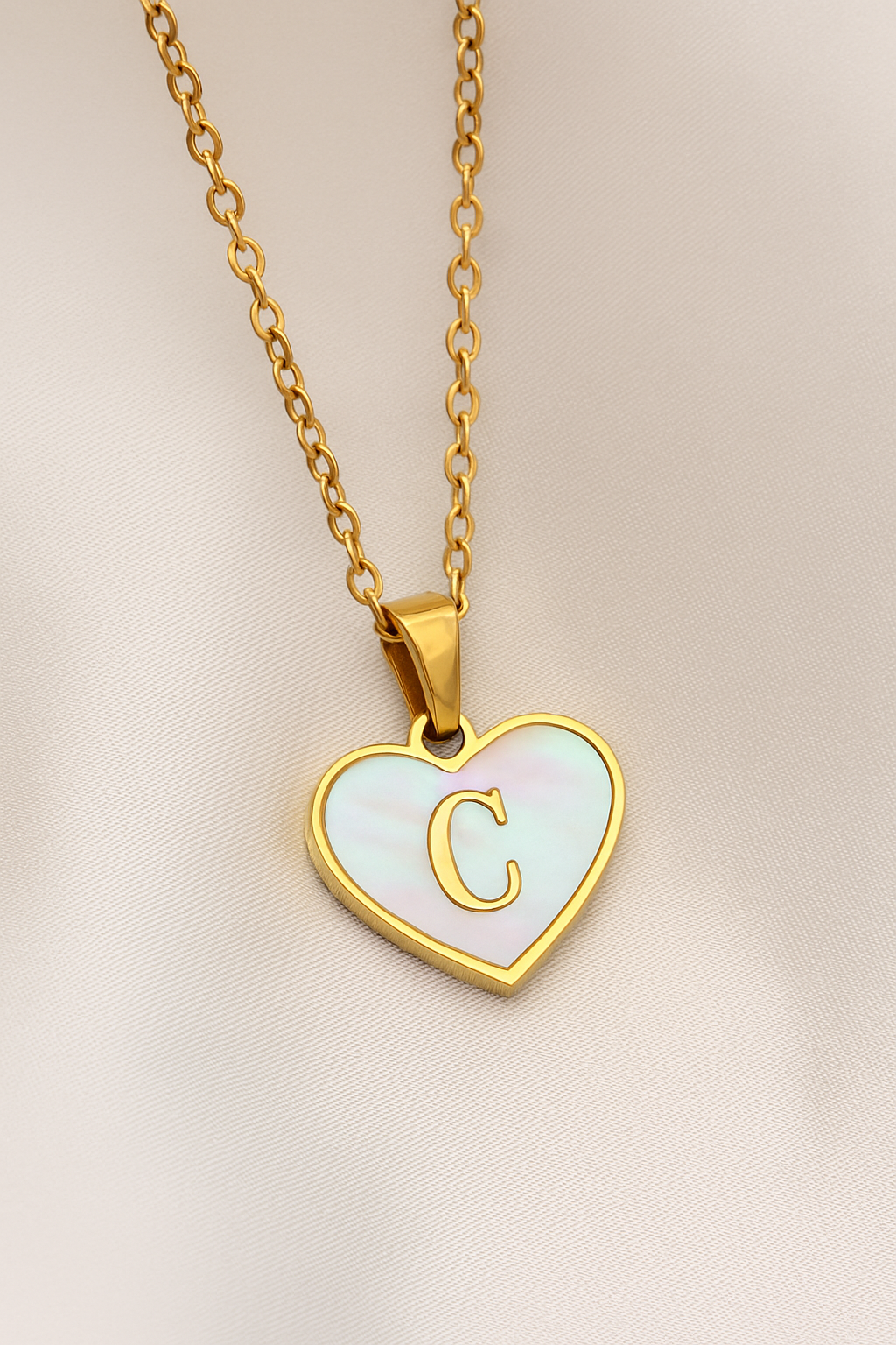 Personalized Heart Initial Necklace – A–Z Mother-of-Pearl Gold Pendant