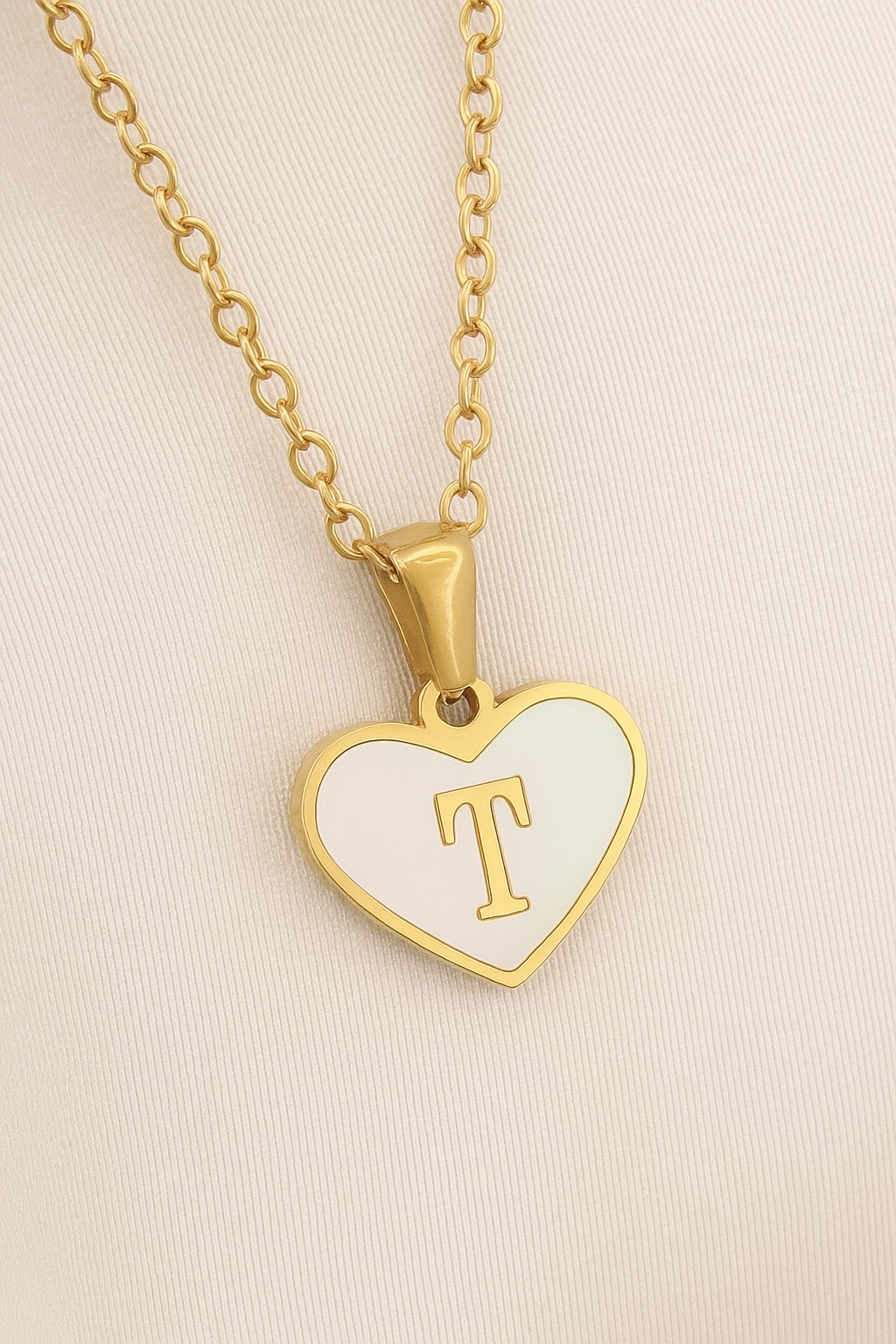 Personalized Heart Initial Necklace – A–Z Mother-of-Pearl Gold Pendant