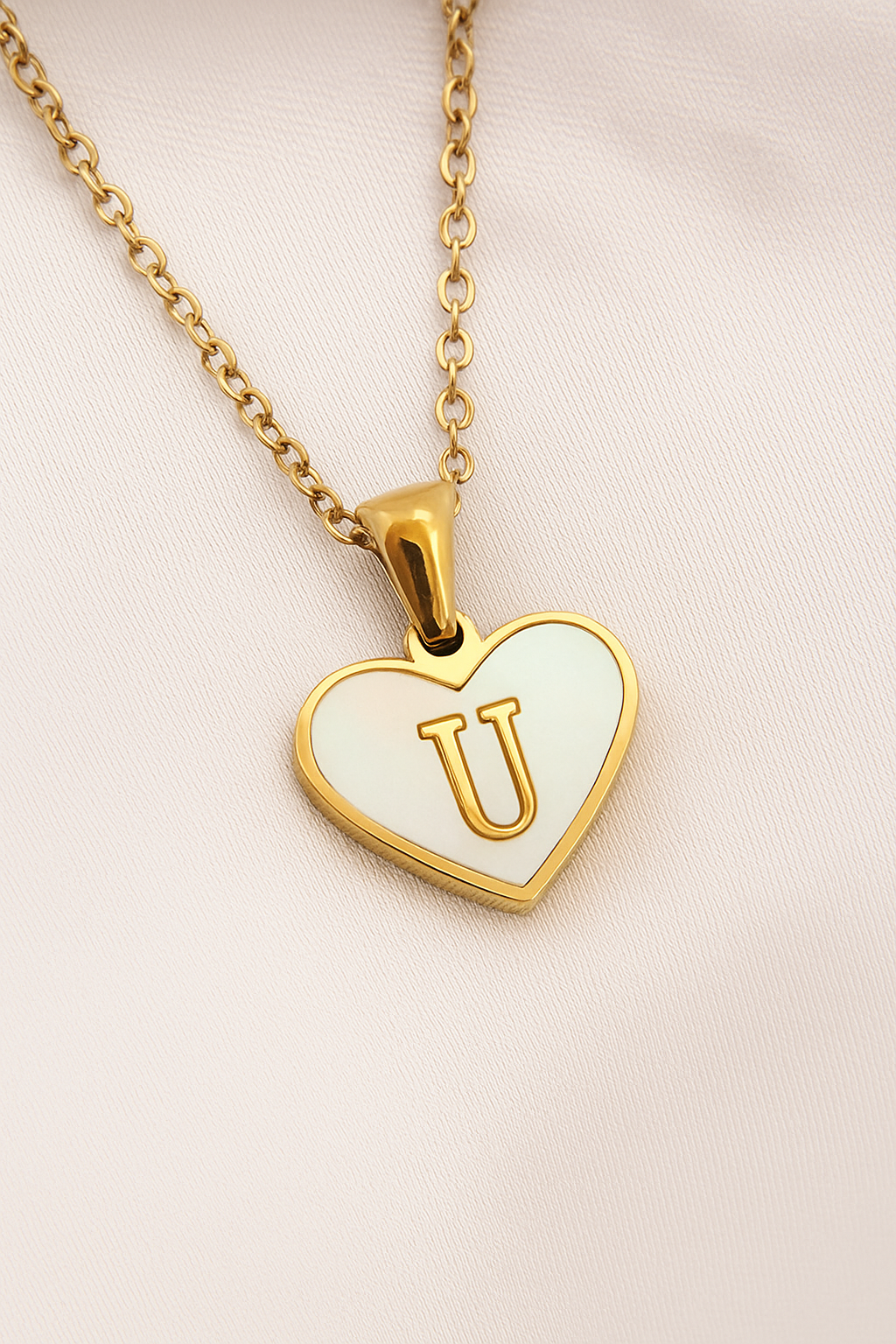 Personalized Heart Initial Necklace – A–Z Mother-of-Pearl Gold Pendant