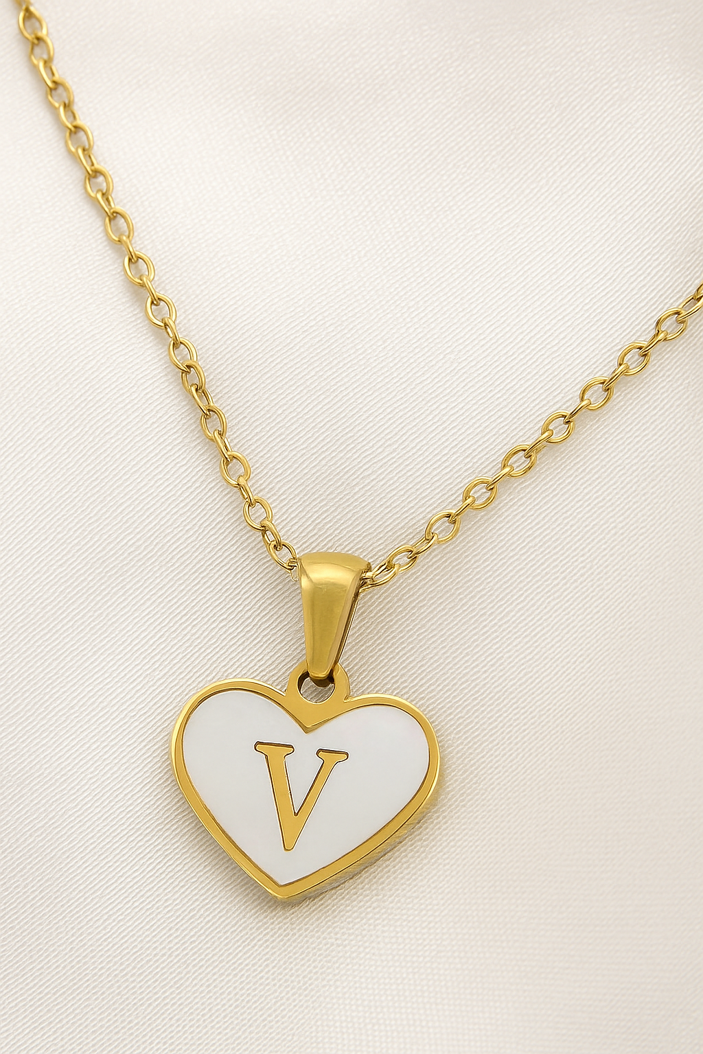 Personalized Heart Initial Necklace – A–Z Mother-of-Pearl Gold Pendant