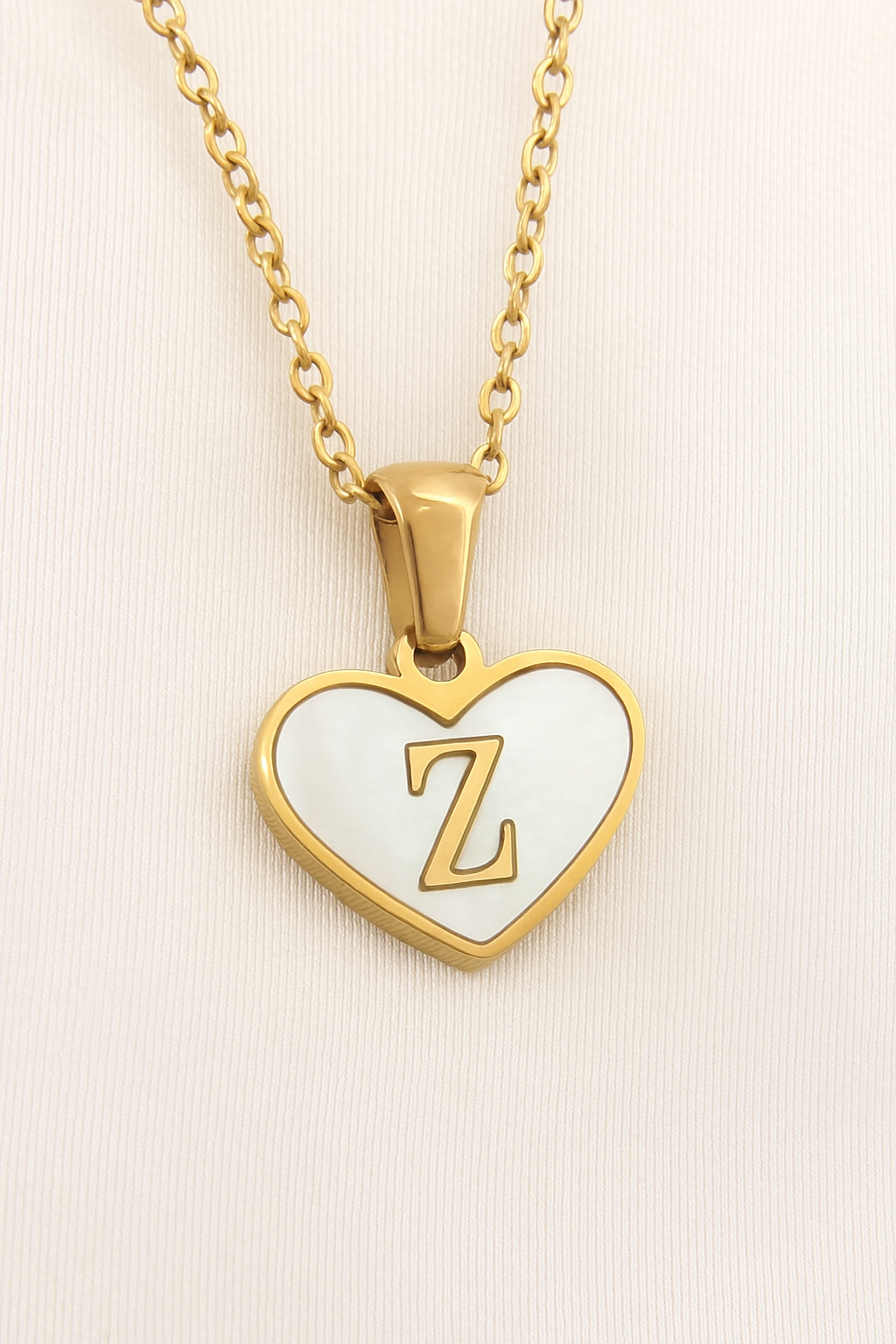 Personalized Heart Initial Necklace – A–Z Mother-of-Pearl Gold Pendant
