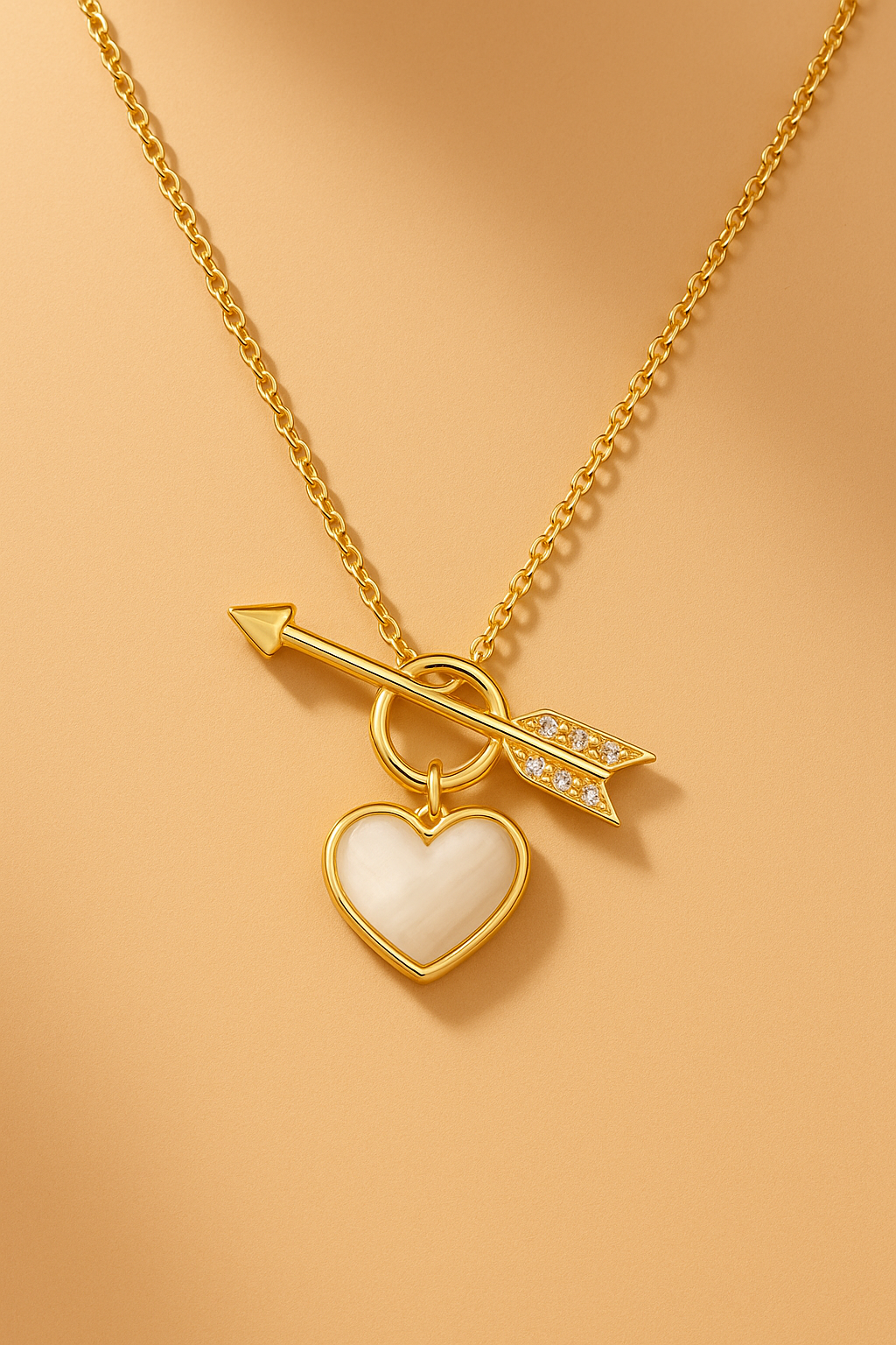 Cupid’s Arrow Heart Necklace – 18K Gold Mother-of-Pearl Pendant