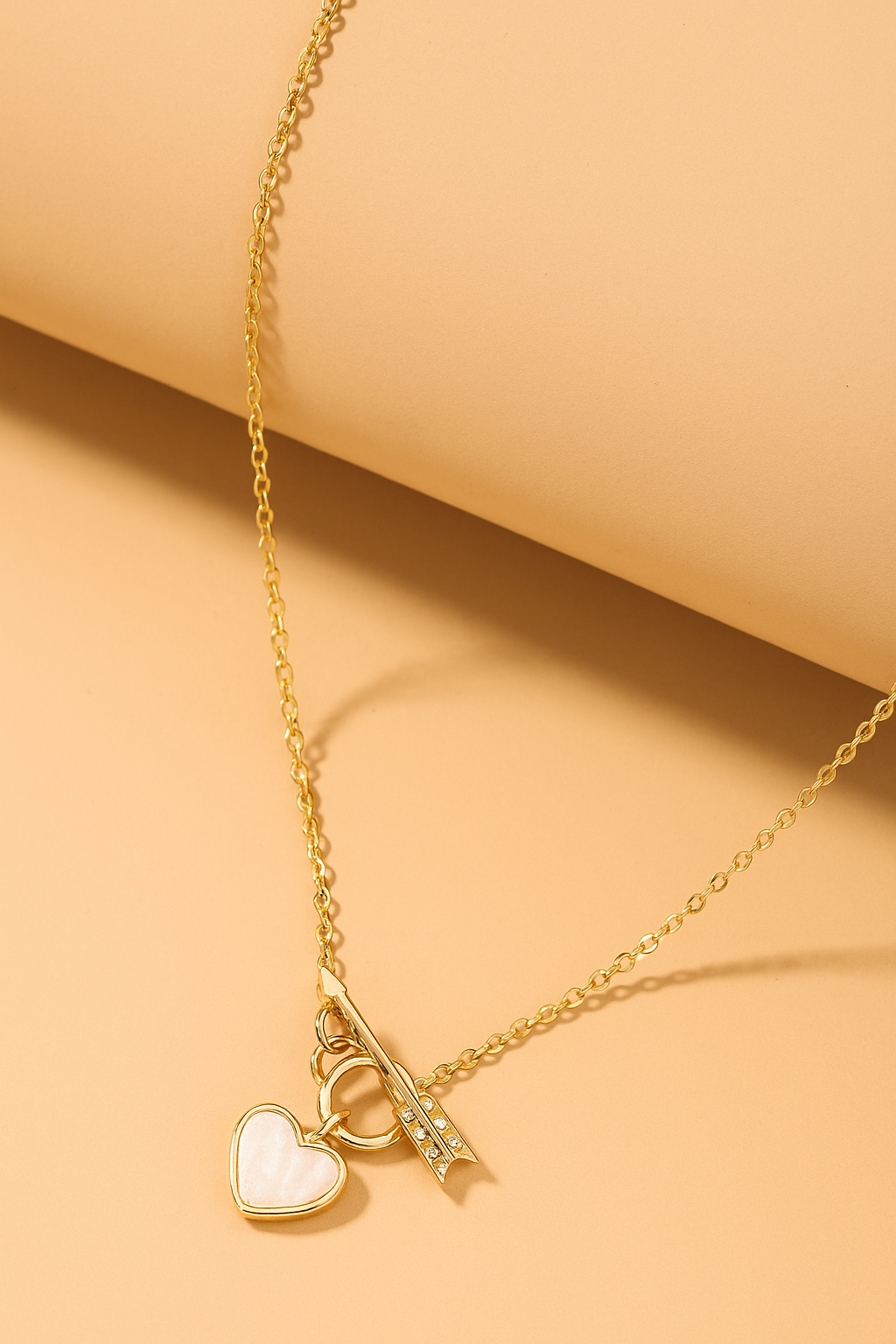 Cupid’s Arrow Heart Necklace – 18K Gold Mother-of-Pearl Pendant