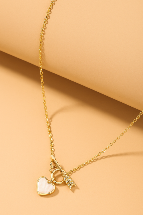 Cupid’s Arrow Heart Necklace – 18K Gold Mother-of-Pearl Pendant