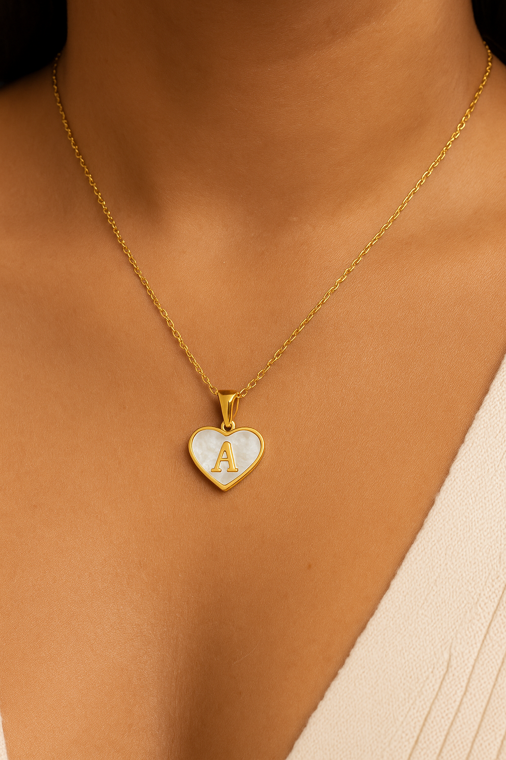 Personalized Heart Initial Necklace – A–Z Mother-of-Pearl Gold Pendant